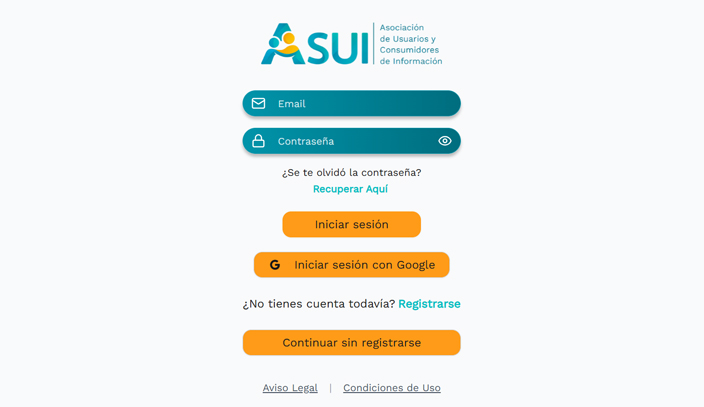 Página de inicio aplicación de expedientes de ASUI